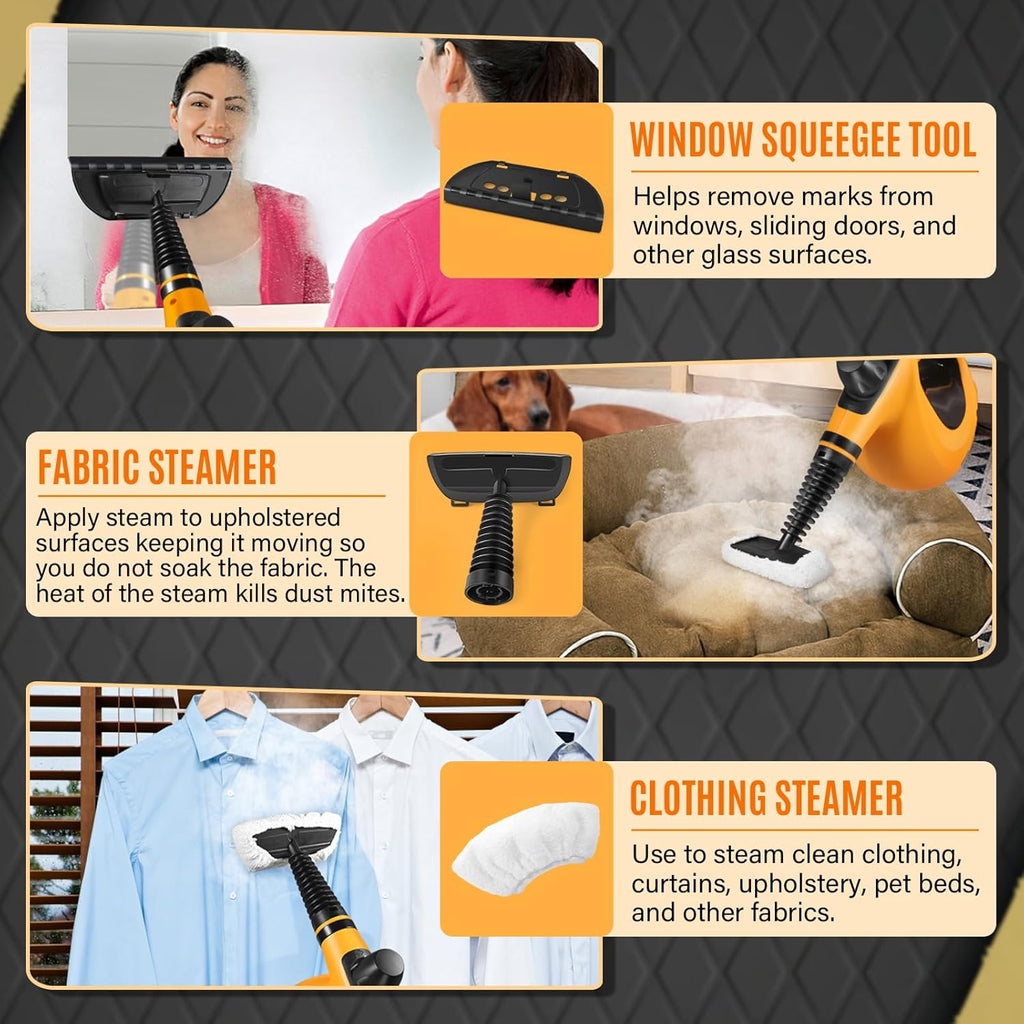 Steam Cleaner, Portable Multi-Surface Handheld Steam Cleaner for Home Use with 11 Accessories, All Natural Continuous Steam, Steamer for Deep Cleaning Tile, Grout, Window, Couch, Car, Bathroom,Kitchen