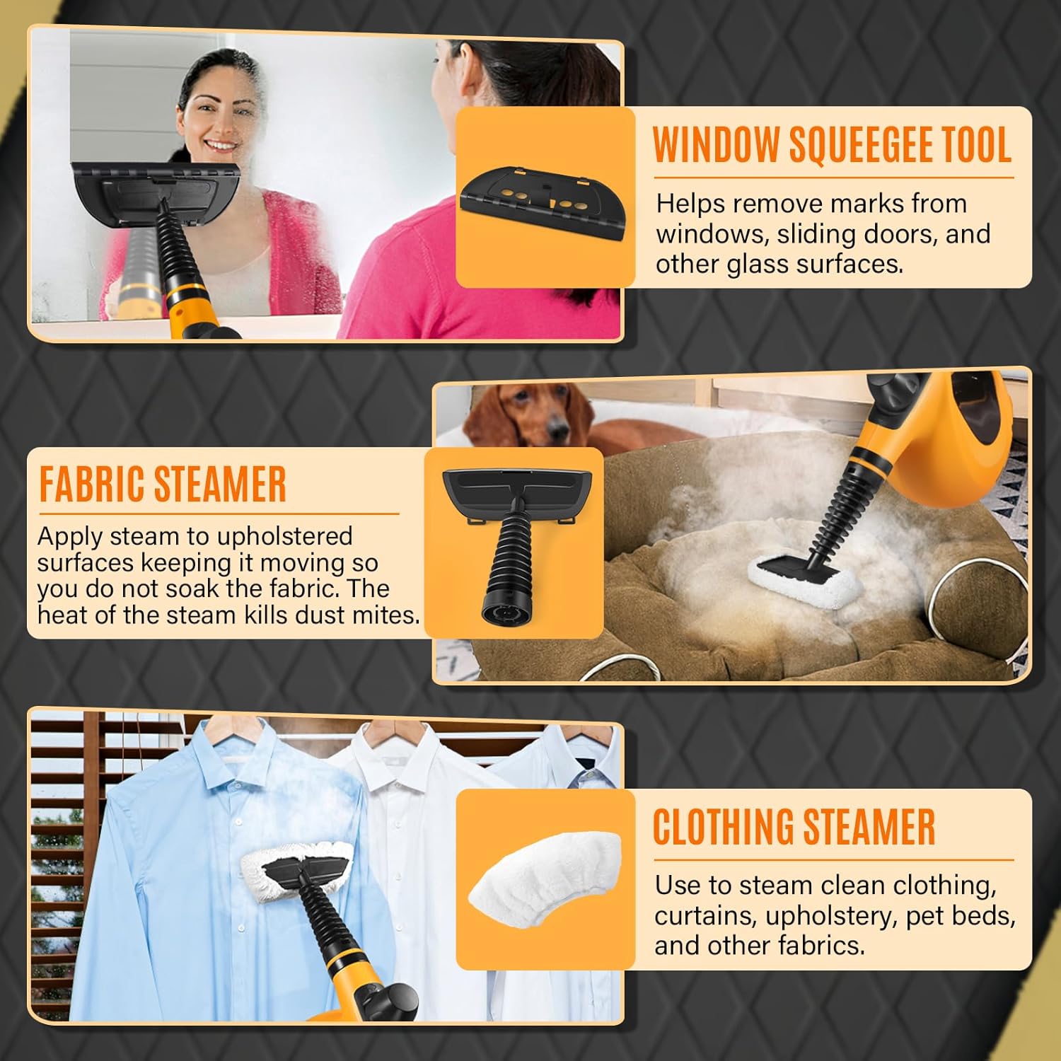Steam Cleaner, Portable Multi-Surface Handheld Steam Cleaner for Home Use with 11 Accessories, All Natural Continuous Steam, Steamer for Deep Cleaning Tile, Grout, Window, Couch, Car, Bathroom,Kitchen