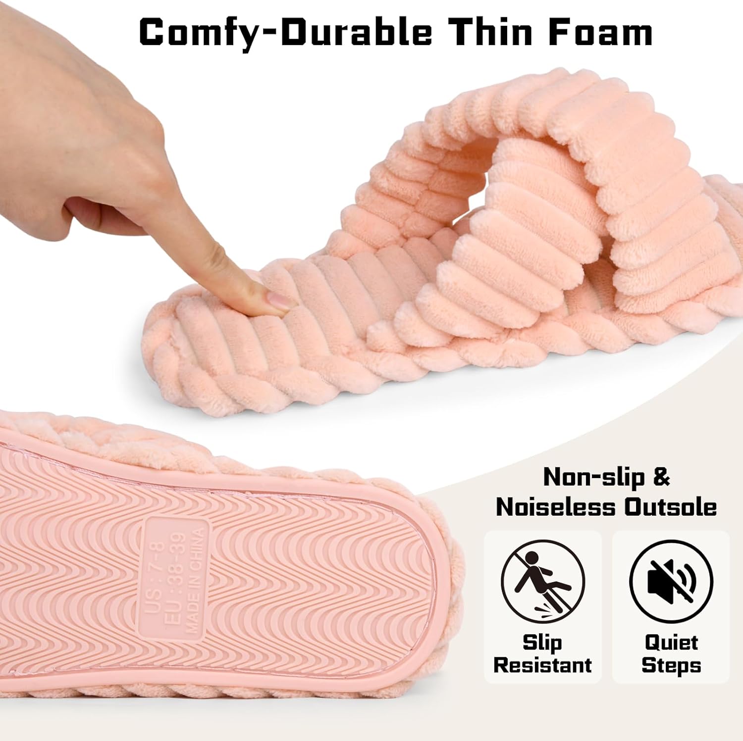 ZOORON Women's Cozy Slippers Crossbands & Durable Foam - Soft Plush Lined Non-Slip Indoor Outdoor Open Toe Shoes Trendy Gift