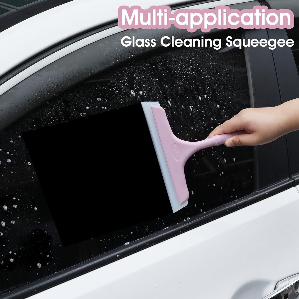 Shower Squeegee for Glass Doors, Bathroom Squeegee for Shower, Mini Window Squeegee, Home Bathroom Silicone Cleaner Tool, Suitable for Bathroom, Kitchen, Tile, Mirror, Car Glass, 8in Rose Pink