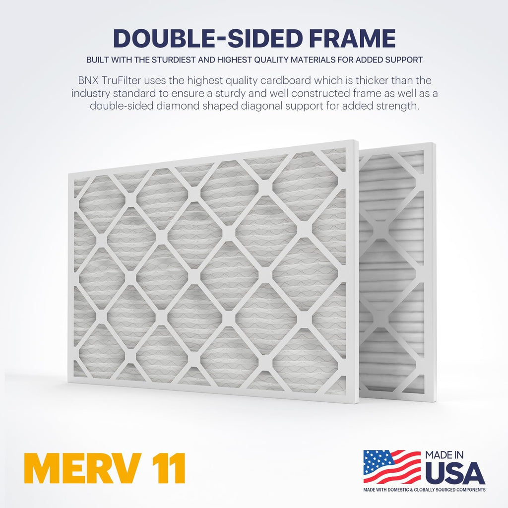 BNX TruFilter 20x25x2 Air Filter MERV 11 (4-Pack) - MADE IN USA - Allergen Defense Electrostatic Pleated Air Conditioner HVAC AC Furnace Filters for Allergies, Dust, Pet, Smoke, Allergy MPR 1200 FPR 7