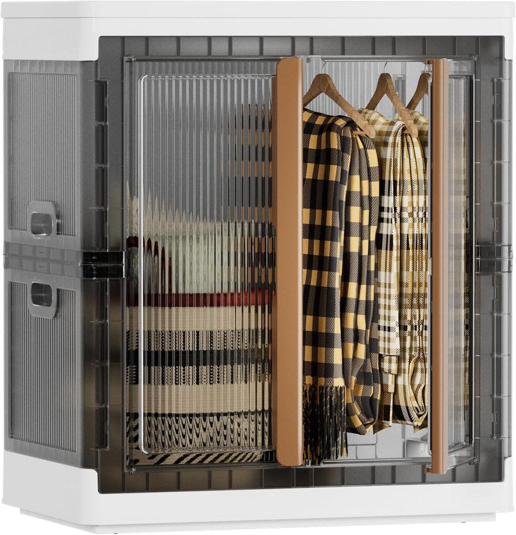 HAIXIN Closet Organizers and Storage, Collapsible Clothing Storage with Closet Rod and Clothes Hangers, Stackable Shelves, 39.6 Gal Wardrobe Organizer for Bedroom, 1 Pack