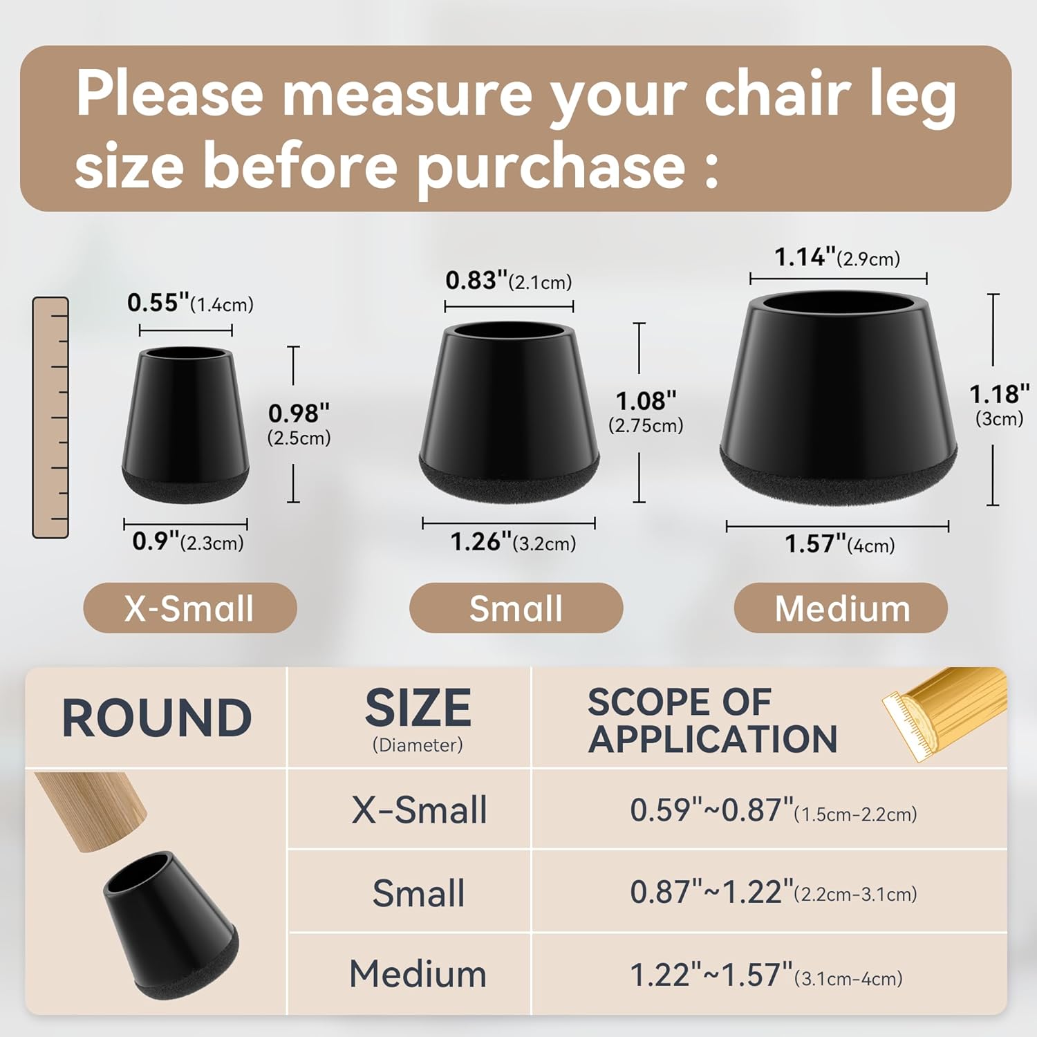24PCS Extra Small Chair Leg Floor Protectors for Hardwood Floors, Furniture Sliders for Chair Legs, 360°Felt Pad Bottom Wrapped Thickening Furniture Pads Cap Covers to Scratch and Reduce Noise