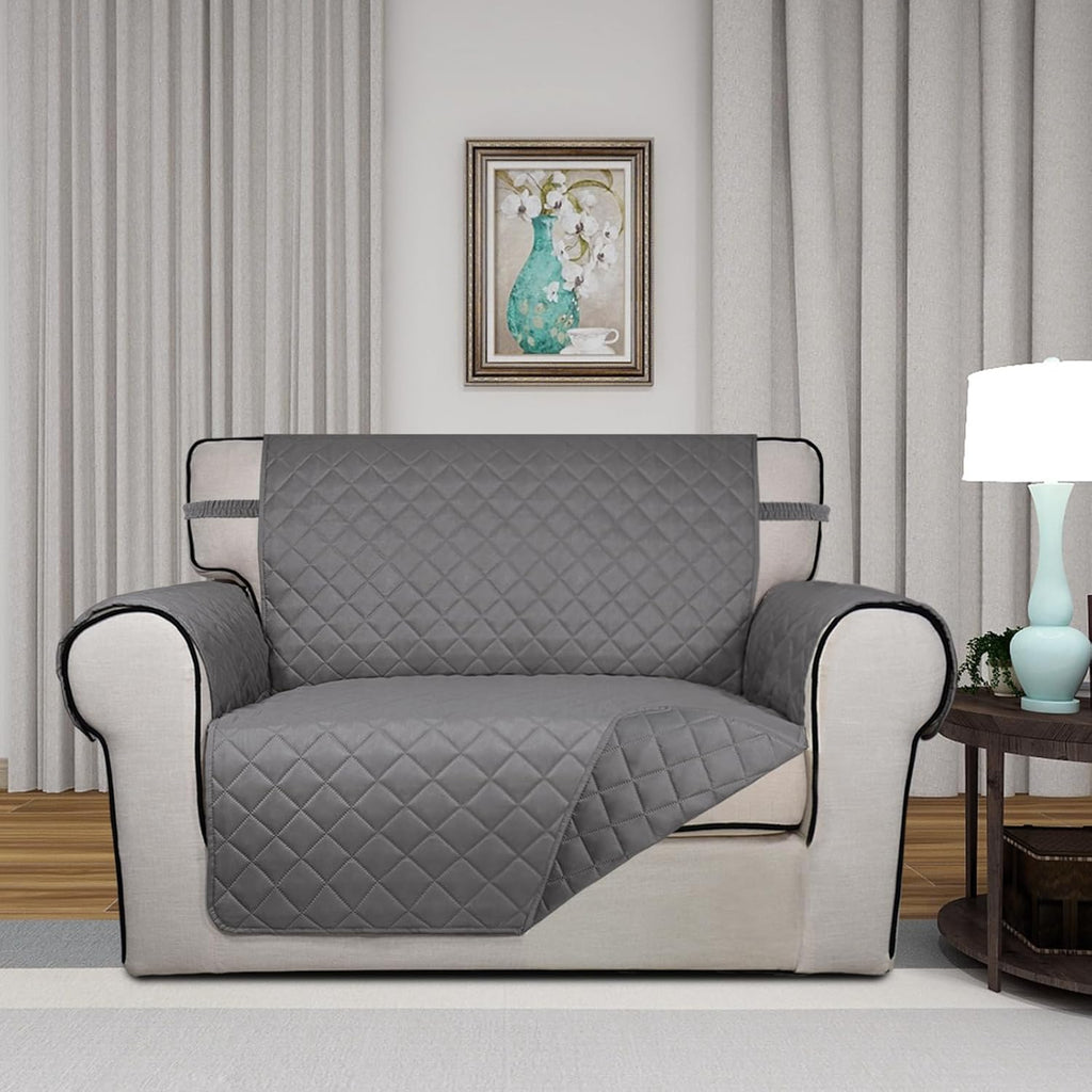 PureFit Reversible Quilted Sofa Cover, Water Resistant Slipcover Furniture Protector, Washable Couch Cover with Non Slip and Elastic Straps for Kids, Dogs, Pets (Oversized Chair, Gray/Gray)