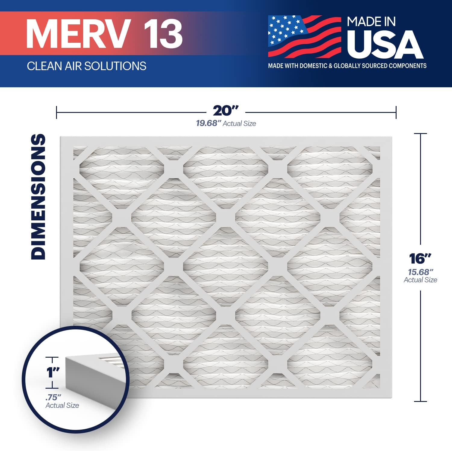 BNX TruFilter 16x20x1 MERV 13 (12-Pack) AC Furnace Air Filter - MADE IN USA - Electrostatic Pleated Air Conditioner HVAC AC Furnace Filters - Removes Pollen, Mold, Bacteria, Smoke