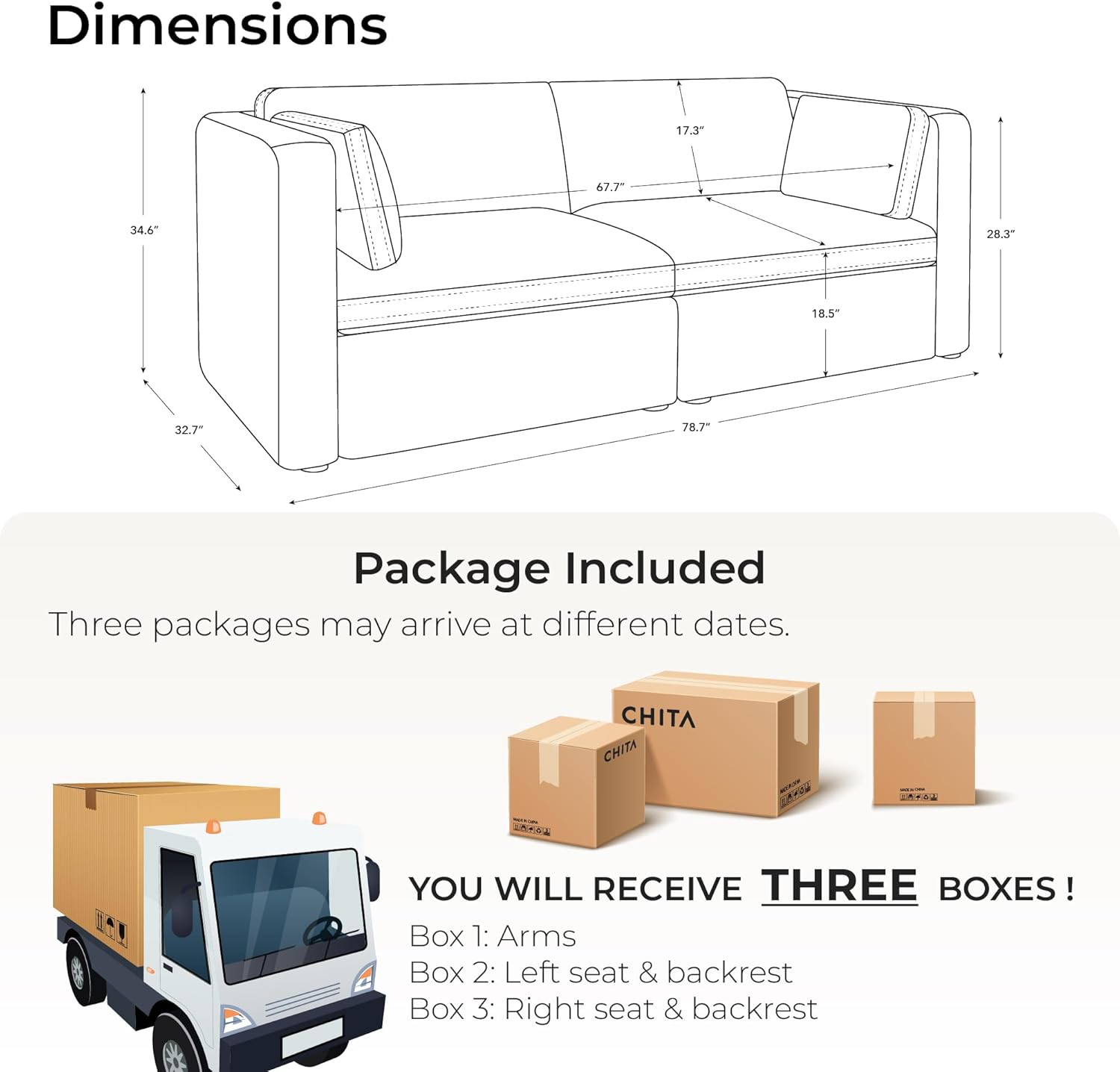 CHITA Small Modular Sectional Fabric Sofa Set, Extra Comfty Loveseat Cloud Couch, FSC Certified Modular Sectional Couch for Living Room, 78 inch Width, 2 Seat Modular Sofa, Linen