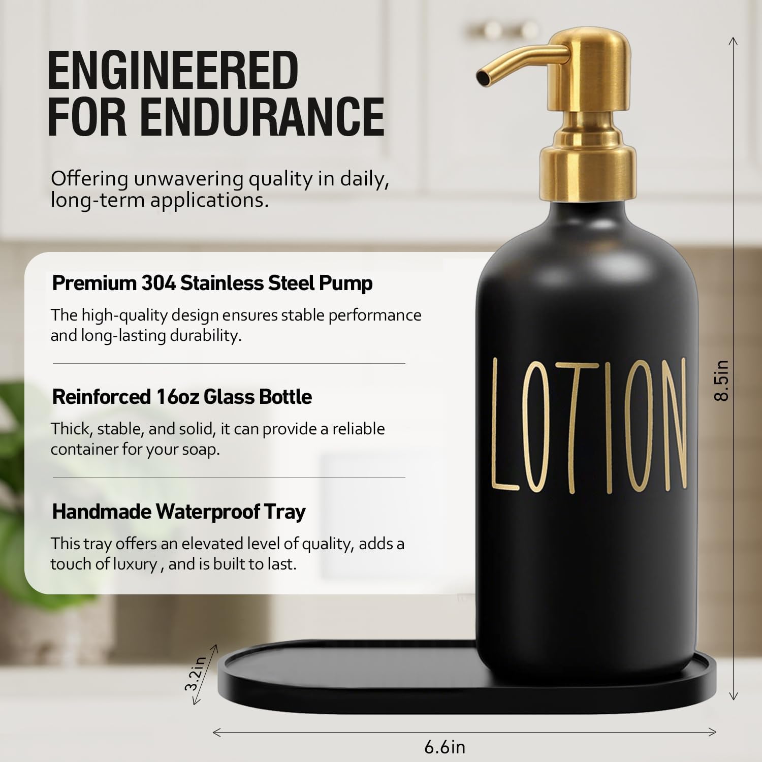 MOMEEMO Bathroom Soap Dispenser Set, Contains Hand Soap and Lotion Dispenser, Suitable for Black and Gold Bathroom Decor. (Black & Gold)