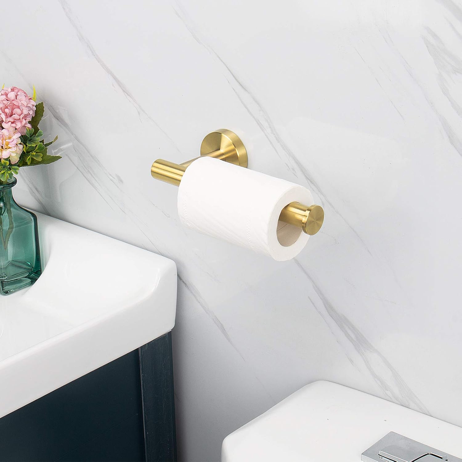 NearMoon Bathroom Toilet Paper Holder, Premium SUS304 Stainless Steel Rustproof Wall Mounted Toilet Roll Holder for Bathroom, Kitchen, Washroom (1 Pack, Brushed Gold)