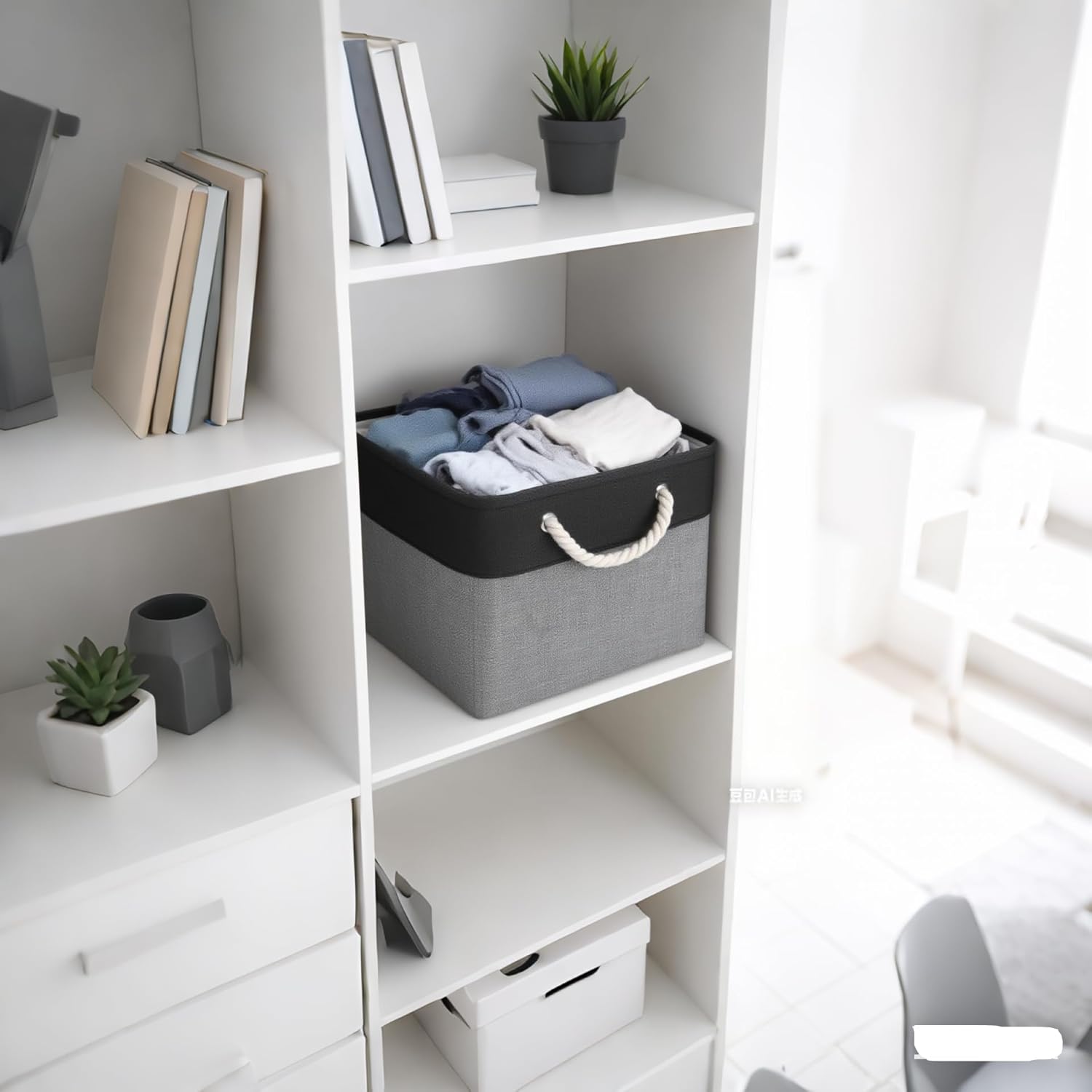 Cube Storage Bins, Collapsible Fabric Cube Storage Bin, 11 Inch Cube Storage Bins with Handles, Foldable Storage Cubes (Black/Gray, 6Pack)