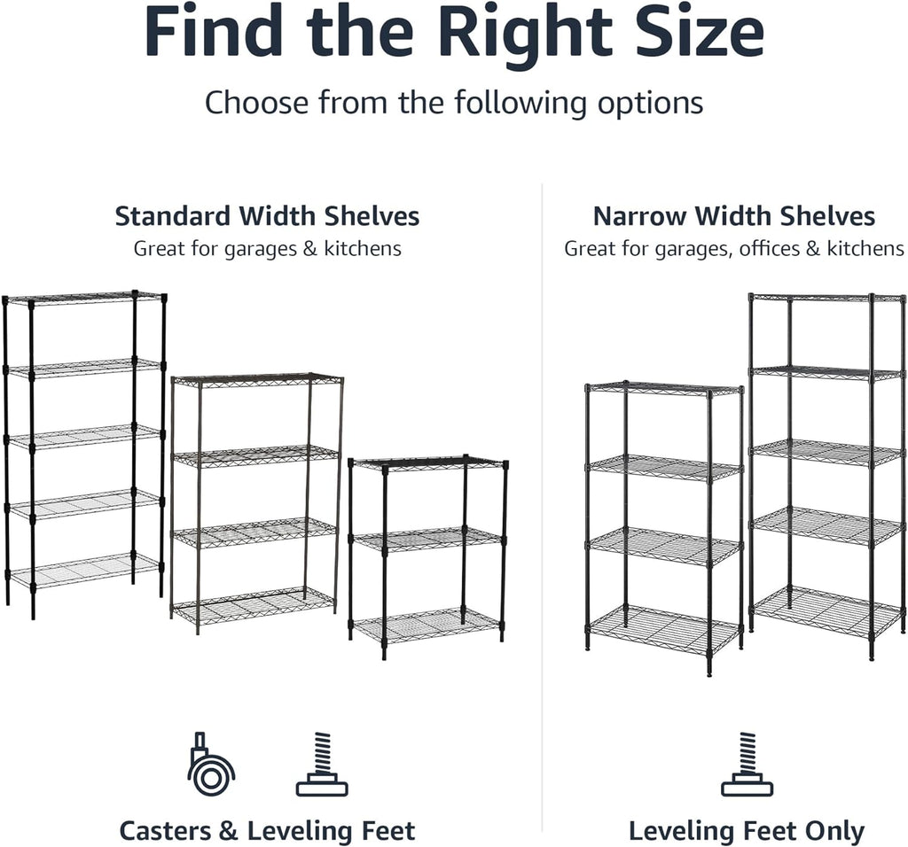Amazon Basics 3-Shelf Adjustable Heavy Duty Steel Wire Rack Storage Shelving Organizer for Kitchen, Garage, 23.2" L x 13.4" W x 30" H, Black