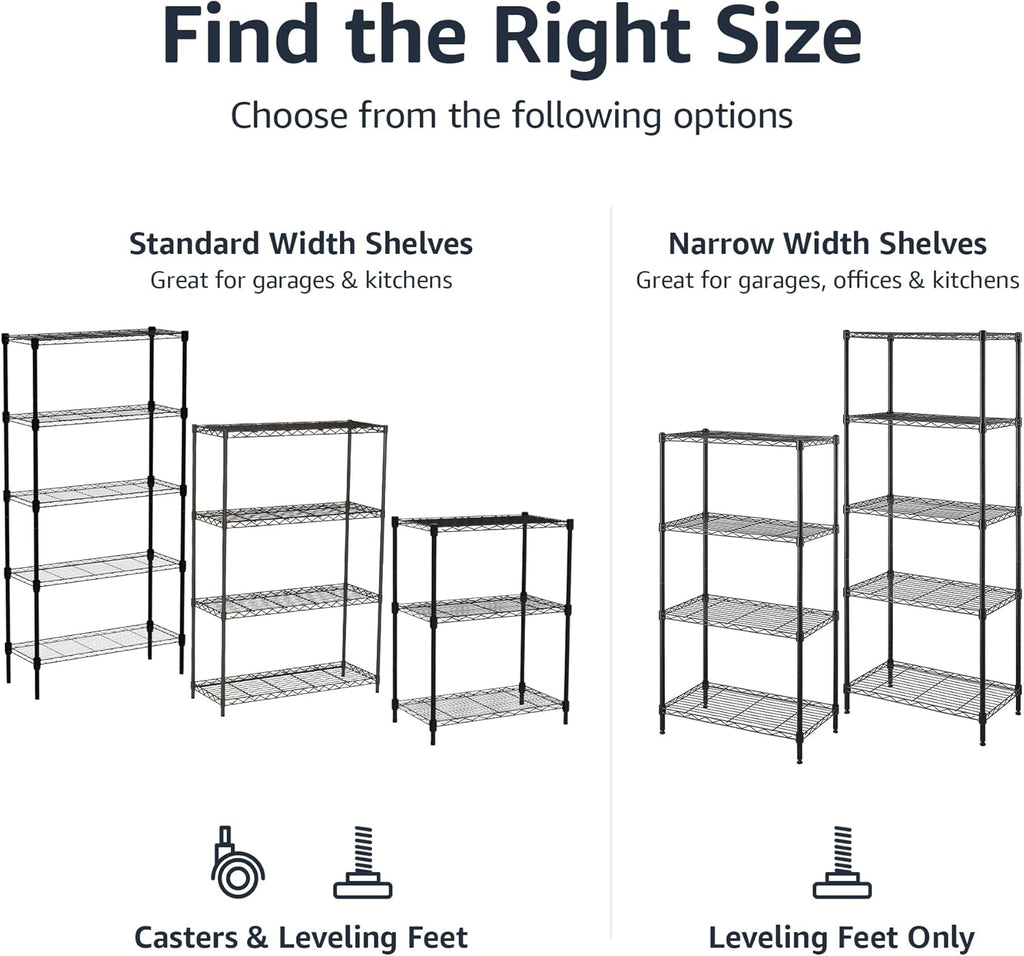 Amazon Basics 4-Shelf Steel Wire Storage Rack, Adjustable, Sturdy, Easy Assembly, 13.4 D x 23.2 W x 48 H in, Black