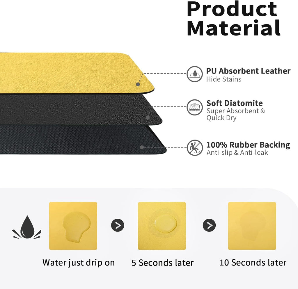 Dish Drying Mat for Kitchen Counter, Heat Resistant Drainer Mats with Non-slip Rubber Backed, Hide Stain Kitchen Super Absorbent Draining Mat, Easy to Clean Dish Rack Pad, Yellow 18"x24"