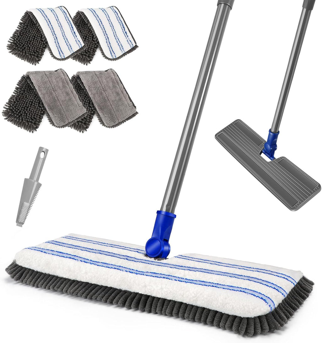 MASTERTOP Microfiber Dust Mop,Double-Sided Flat Mops for Hardwood Floors with 4 Reusable Mop Pads, Floor Mops with Stainless Steel Handle and Extension, Cleaner for Hardwood, Vinyl, Laminate, Tile