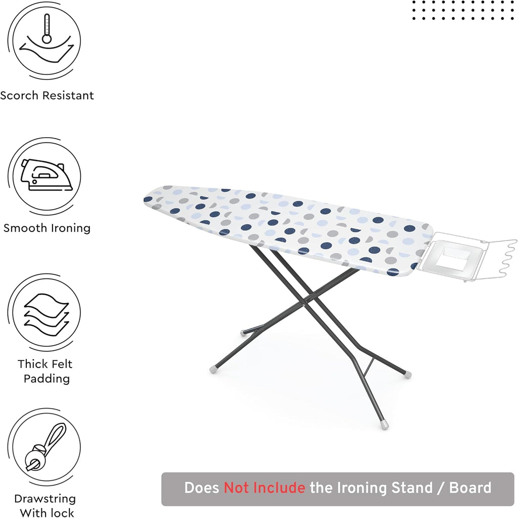 Encasa XO Ironing Board Cover and Pad 42"x14" - Thick 3mm Felt Padding, Drawstring Tightening & Lock, Easy Fit, Scorch & Stain Resistant, Fits Medium Ironing Board - Blue Moon