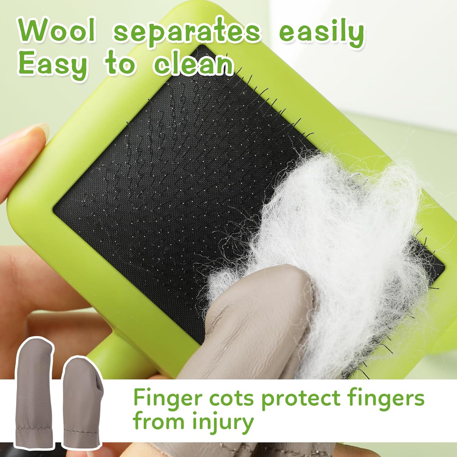 2 Pcs Large Plastic Wool Carders, Needle Felted Carding Brushes Tools with Finger Cots, Needle Felting Brushes for Wool Felting, Spinning Crafts, Pet Grooming