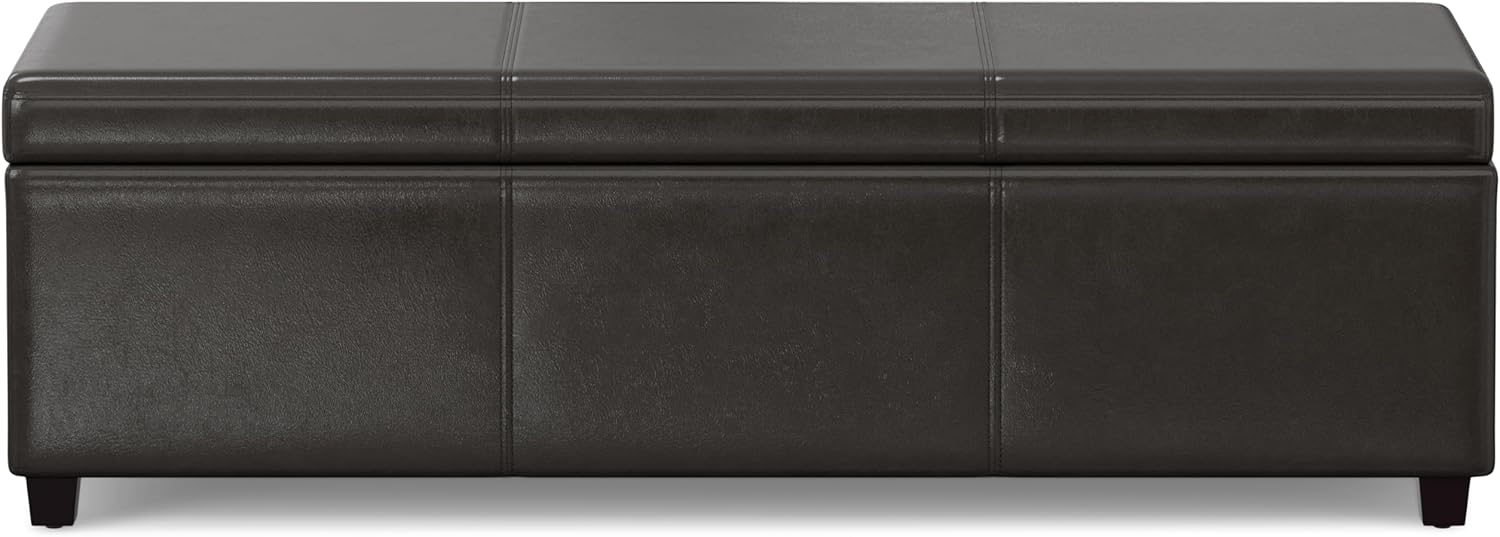 SIMPLIHOME Avalon 54 inch Wide Contemporary Rectangle Extra Large Storage Ottoman Bench in Tanners Brown Vegan Faux Leather, Assembled, for the Living Room, Entryway and Family Room