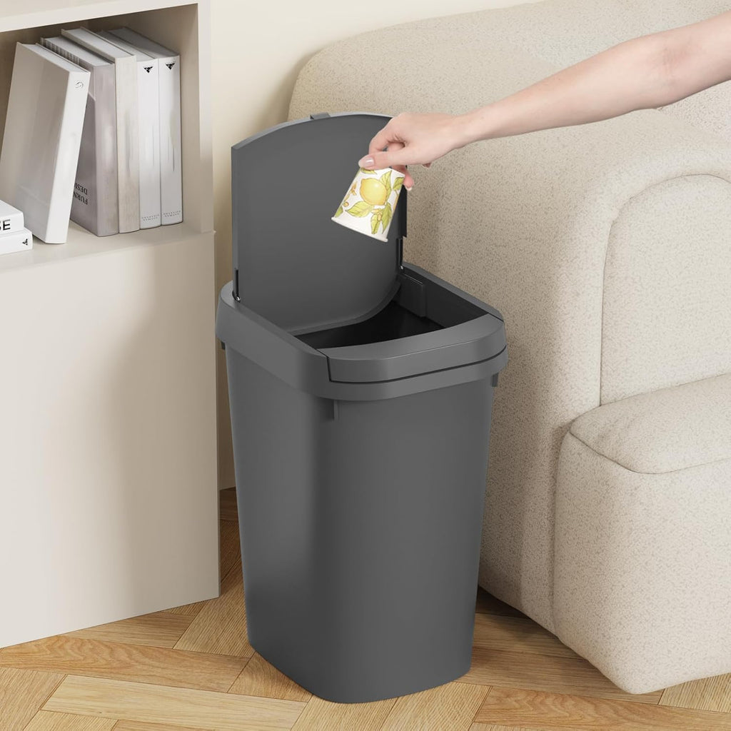 3 Pack Bathroom Small Trash Can with Lid, 2.6 Gallon Slim Garbage Bin with Pop-Up Lid, 10L Plastic Wastebasket for Bedroom, Office, Kitchen, Toilet (Gray)