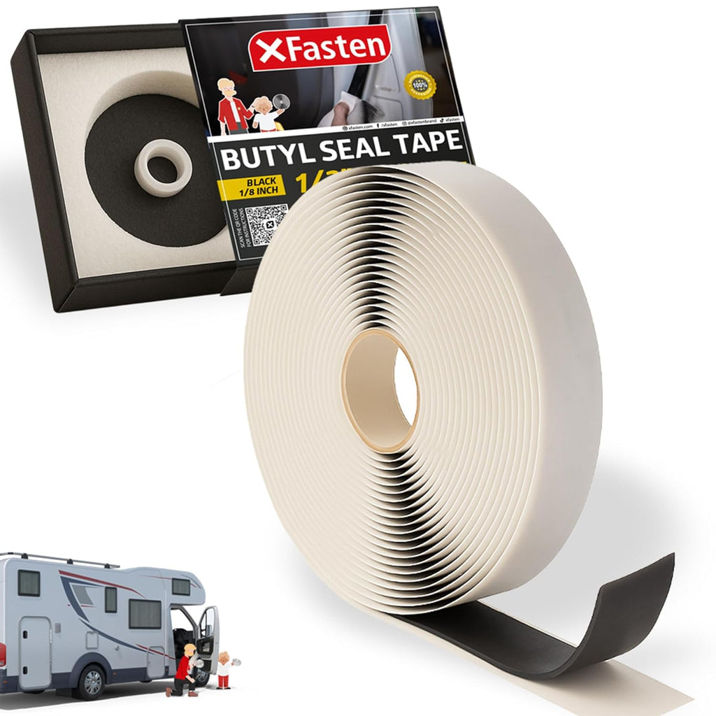 XFasten Butyl Tape RV Black, 3/4 in x 45 Ft, 1/8 in Thick EDPM Rubber Sealant Tape - Roof Patching, Boat Sealing, Leak Proof Butyl Putty Tape