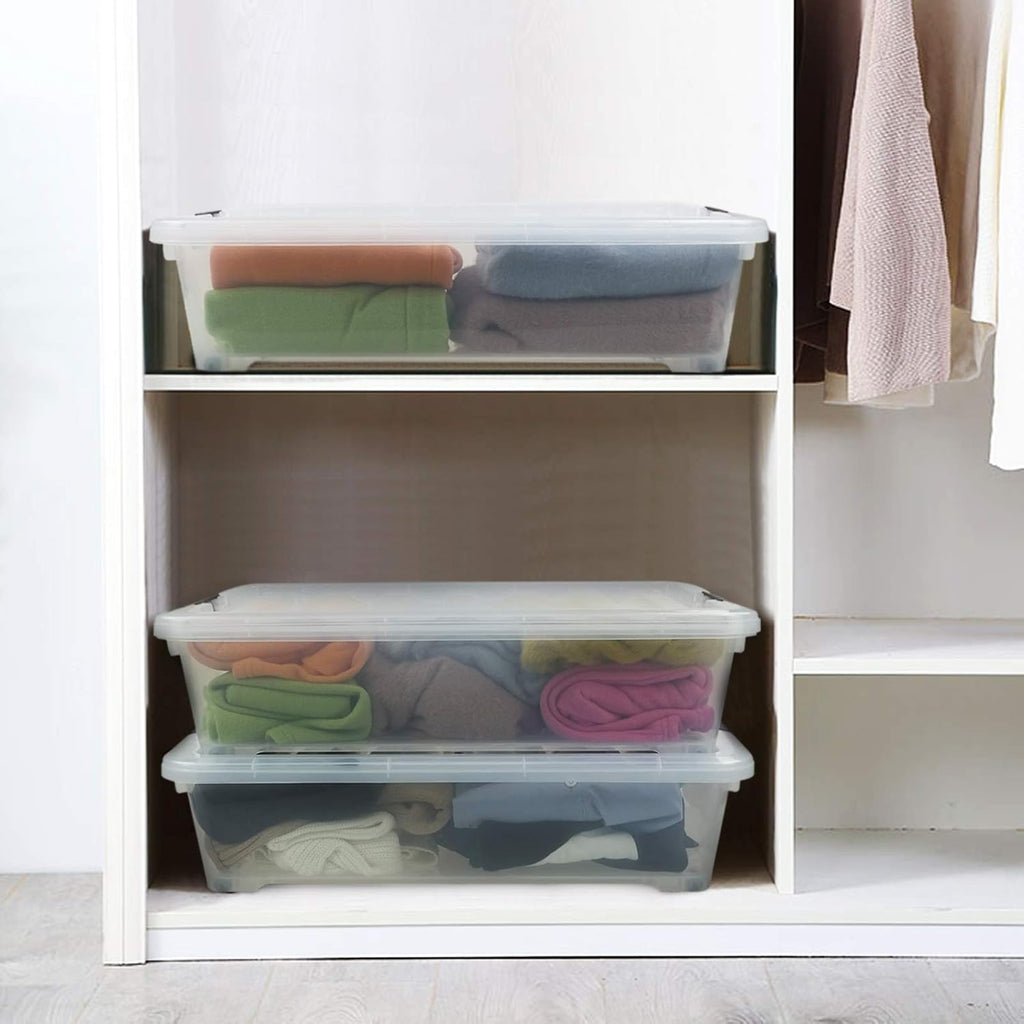 3-Pack Plastic Under bed Storage Box, Clear Latch Bin with Lid, 40 Quart