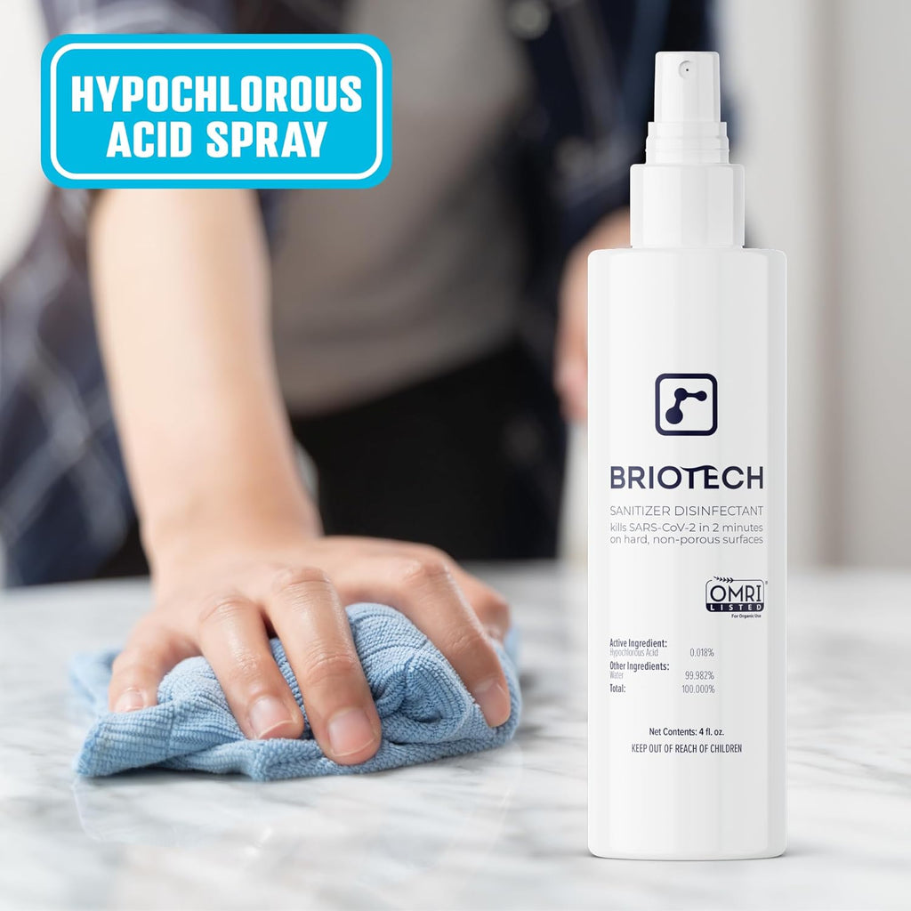 BRIOTECH Sanitizer Disinfectant Hypochlorous Spray, Kills 99.99% of Viruses & Bacteria, Eliminates Odor, Gentle for Nurseries & Play Rooms, Rinse Free Surface Sanitizer, 32 fl oz (Pack of 2)
