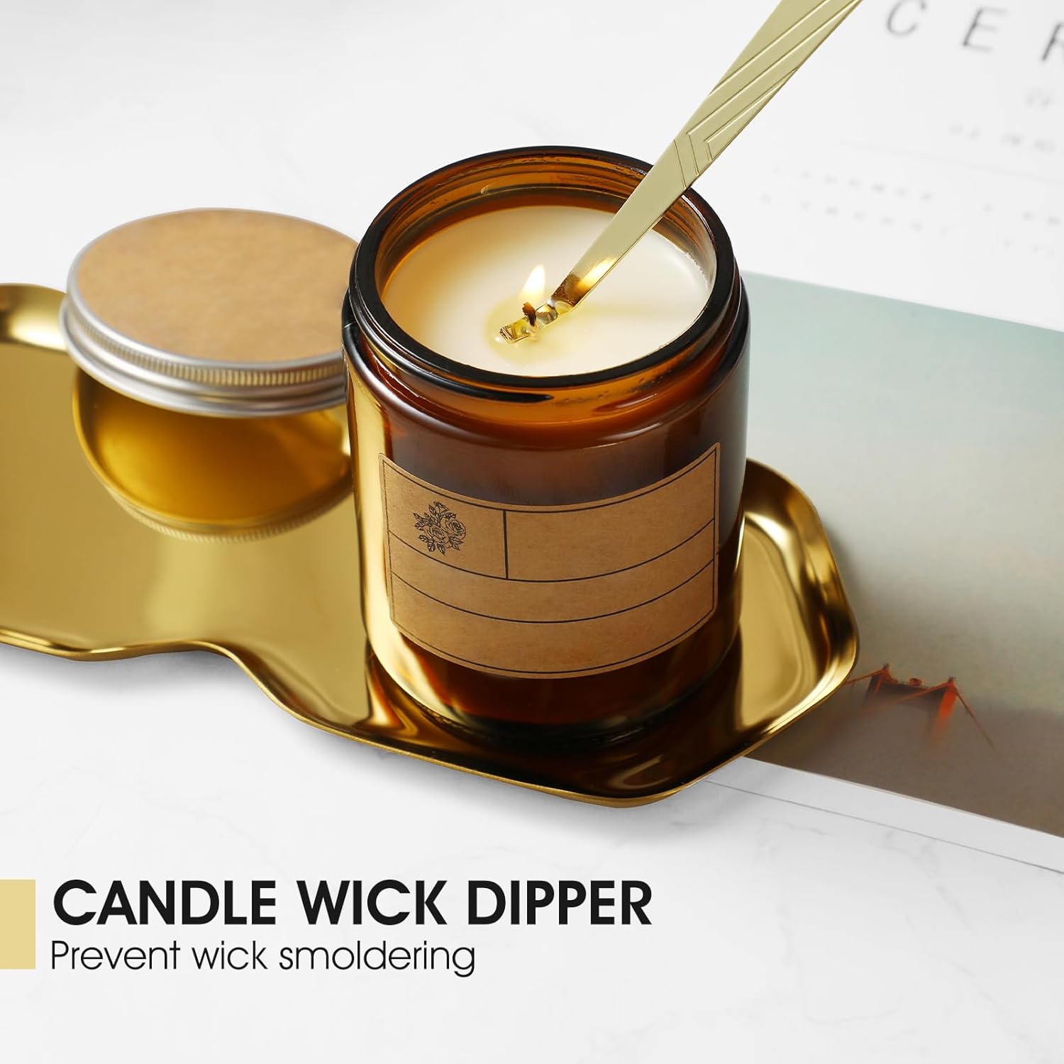 3-in-1 Candle Accessory Set, Wick Trimmer, Candle Snuffer, Wick Spoon, Stainless Steel Material Perfect for Candle Lovers(Gold)