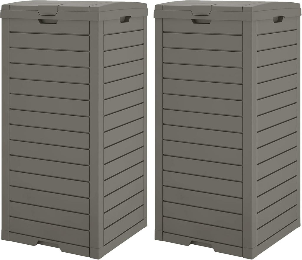 Outdoor Trash Can, 2 Set of 31 Gallon Garbage Can with Tiered Lid and Drip Tray, Waterproof Resin Patio Waste Bin for Garden, Backyard, Deck