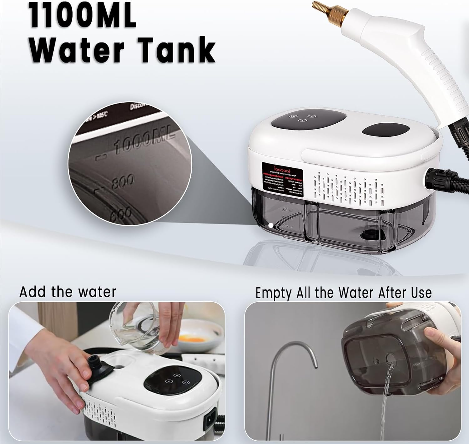 2500W Handheld Steam Cleaner,Portable Car Steamer For Auto Detailing,High-Temperature and Pressure Steam Cleaner For Home, Steam Cleaning Machine for Furniture,Kitchen,Grout,Floor,Tile (6-White)