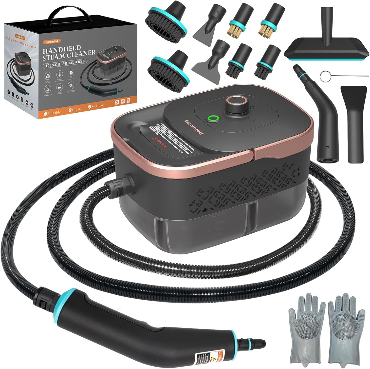 Handheld Steam Cleaner for Home,15s Heat-Up 42.27oz Tank,2500W Portable Steamer for Cleaning,with 15 pcs Accessories,Pressurized Steam Cleaner,Grease,Grout,Furniture,Bed Bugs,Floor,Couch and Car