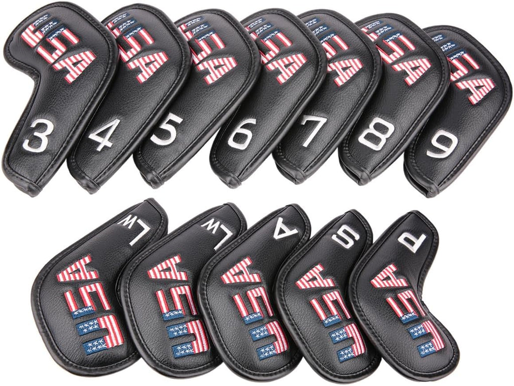 Golf Builder Black Leather USA Golf Club Iron Wedge Head Covers Fit All Brands