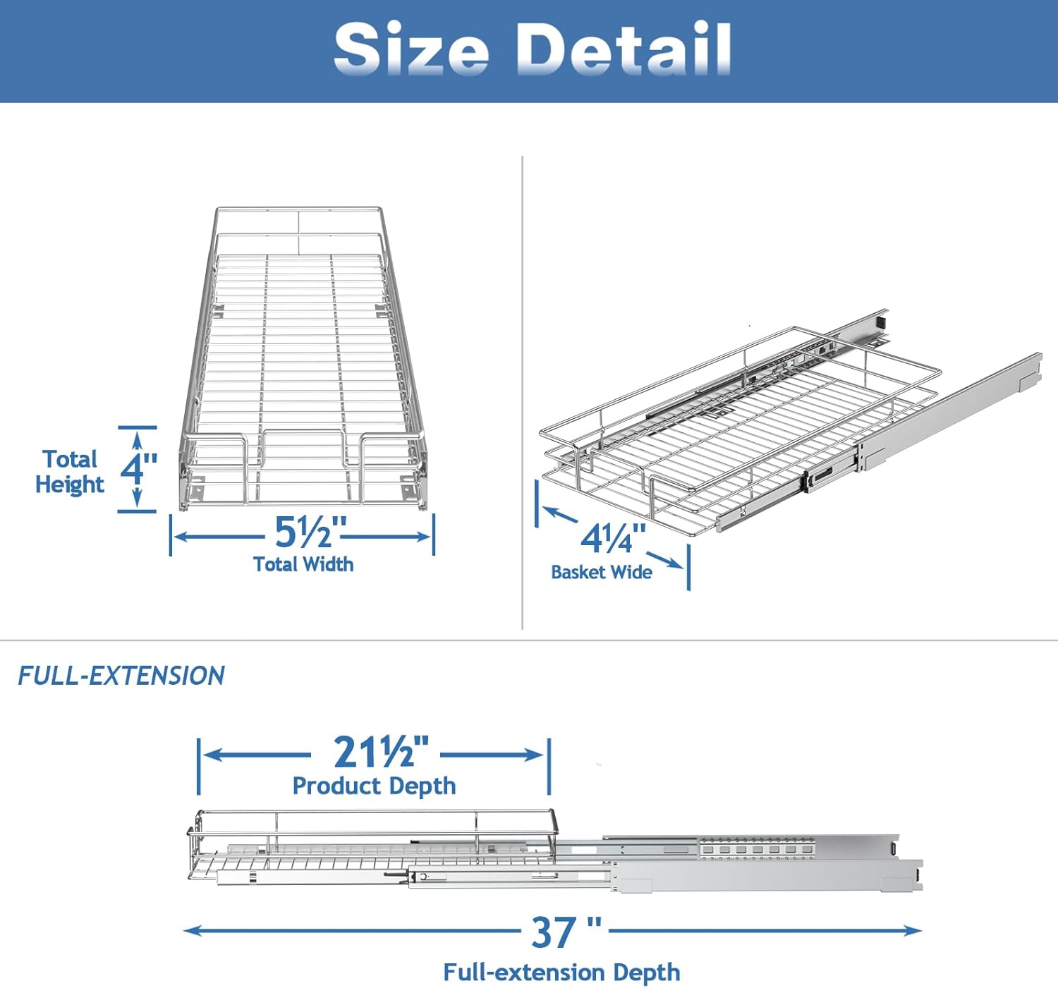 LOVMOR Pull Out Cabinet Organizer 5½" W x 21½" D, Kitchen Cabinet Pull Out Shelves Slide Out Storage