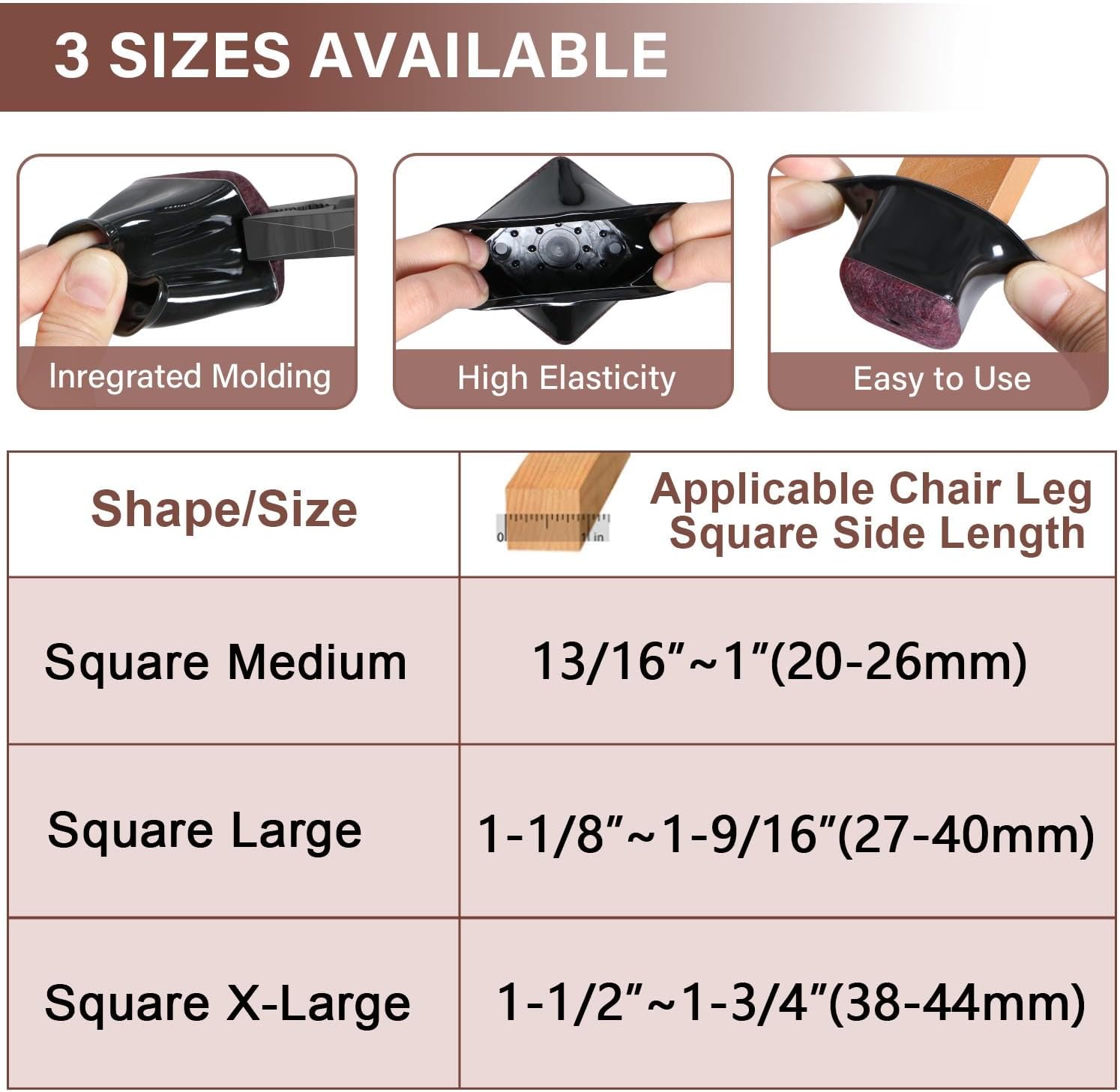 Chair Leg Floor Protectors Square Chair Leg Protectors for Hardwood Floors Silicone Caps Felt Strengthen Bottom Protection Anti-Scratch Reduce Noise 32 Pack Black Square M Fit:13/16" to 1" (20-26mm)
