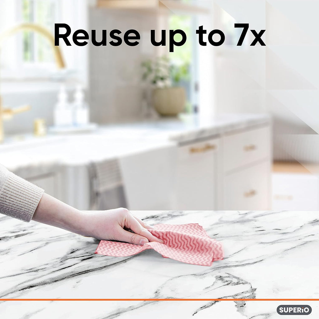 Superio Handy Wipes For Kitchen - Red Reusable Multi-Purpose Heavy-Duty Cleaning cloth for house, Bathroom, and office. Disposable Dish Towel (30)