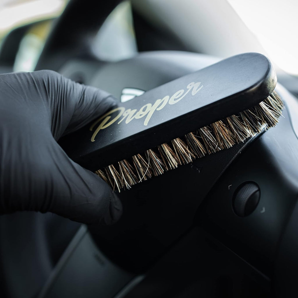 Premium Horse Hair Leather Brushes Set for Car Detailing, Furniture & Upholstery - Professional Horsehair Cleaning Brush for Couch, Car Seats, Alcantara & Interior Surfaces