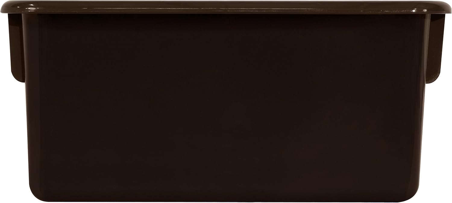 Wood Designs Cubby Storage Bin, Heavy Duty Plastic Containers for Kids Brown Cubby Tray Set of 12