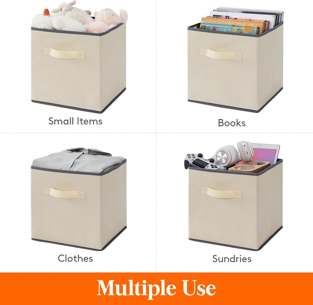 Lifewit 12 Packs Storage Cubes, 11 Inch Cube Storage Bins, Foldable Decorative Fabric Storage Baskets for Organizing Home Organizers with Handles for Shelves, Closet,Beige