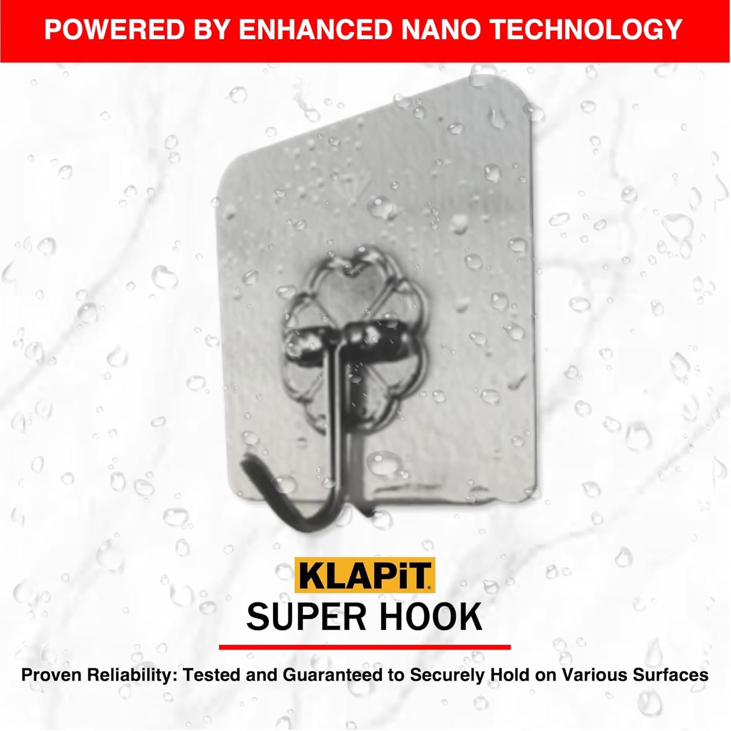 KLAPiT Super Hook - Heavy-Duty Adhesive Wall Hooks, Holds Up to 11 lbs, Waterproof, No Damage, Easy Install on Tile, Wood, Stone, Glass & Metal - Made of Steel (Clear, 24pc)