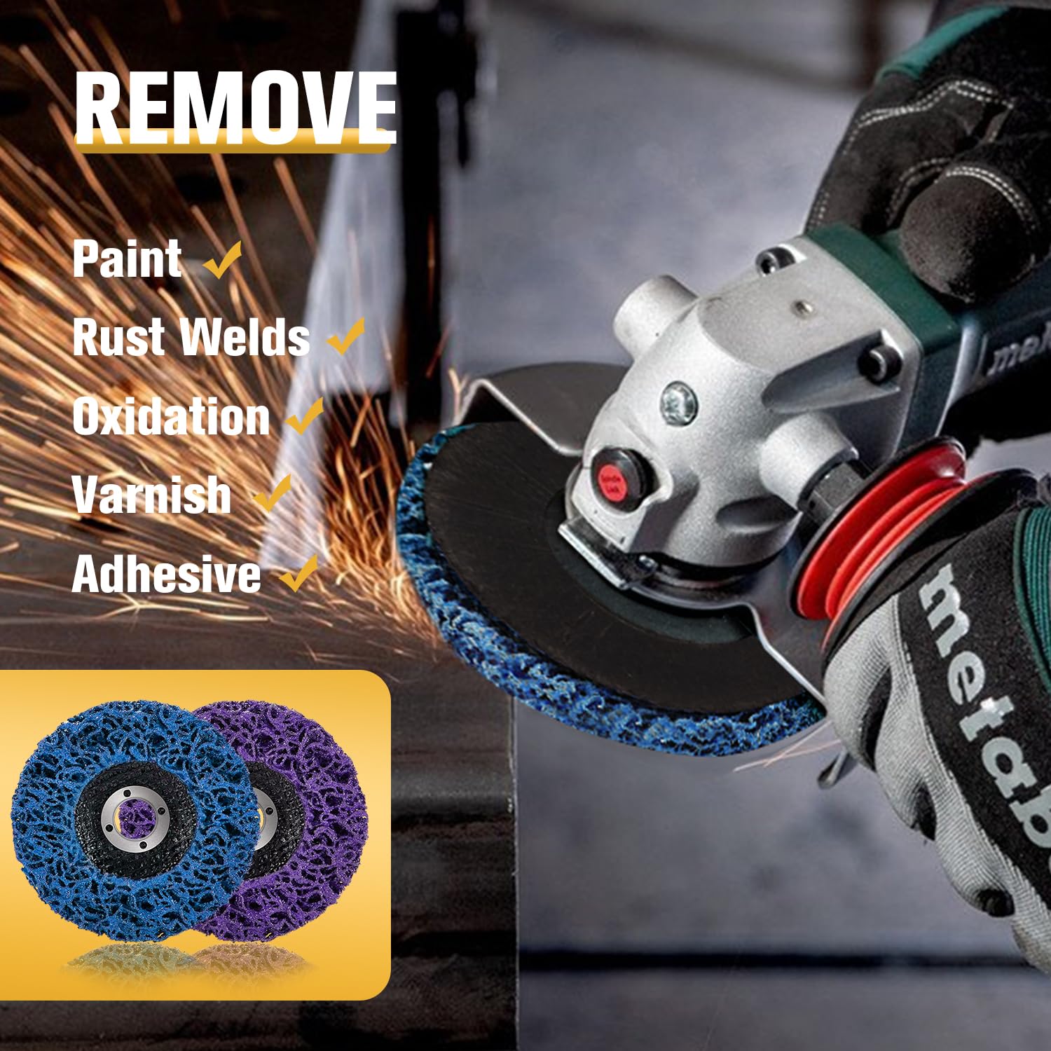 10 Pack Strip Disc Wheel for Angle Grinders Stripping Wheel, Paint Stripping Disc, Poly Abrasive Wheel for Metal Rust Welds, Oxidation, Paint Remover (4'' x 5/8''-Purple+Blue)