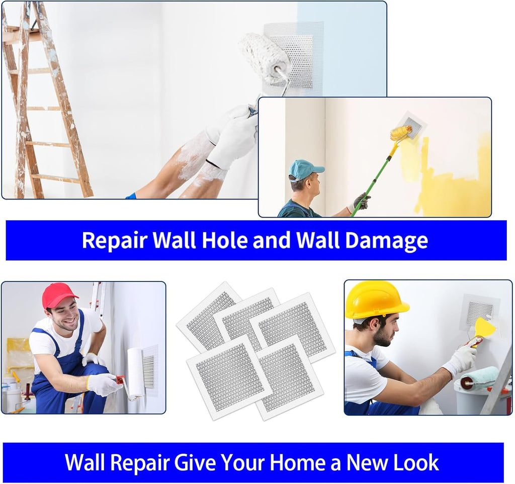 5pcs Drywall Patch Kit (8" x 8"), Self-Adhesive Fiberglass Wall Repair Patch Kit & Aluminum Metal Sheet Drywall Patch, Quick Repair Large Holes in Drywall