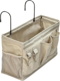 Amazon Basics Bedside Caddy Hanging Storage Organizer, 4.72 x 14.57 x 7.87 in, Linen, Dark Grey