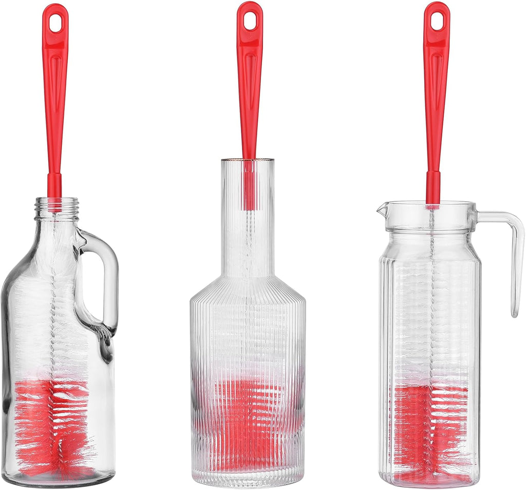 ALINK 3-Pack Long Red Bottle Cleaning Brush for Narrow Neck Beer, Wine, Kombucha, Hydroflask, Thermos, Sport Well, Carafe, Brewing Bottle Cleaner, 16 Inches