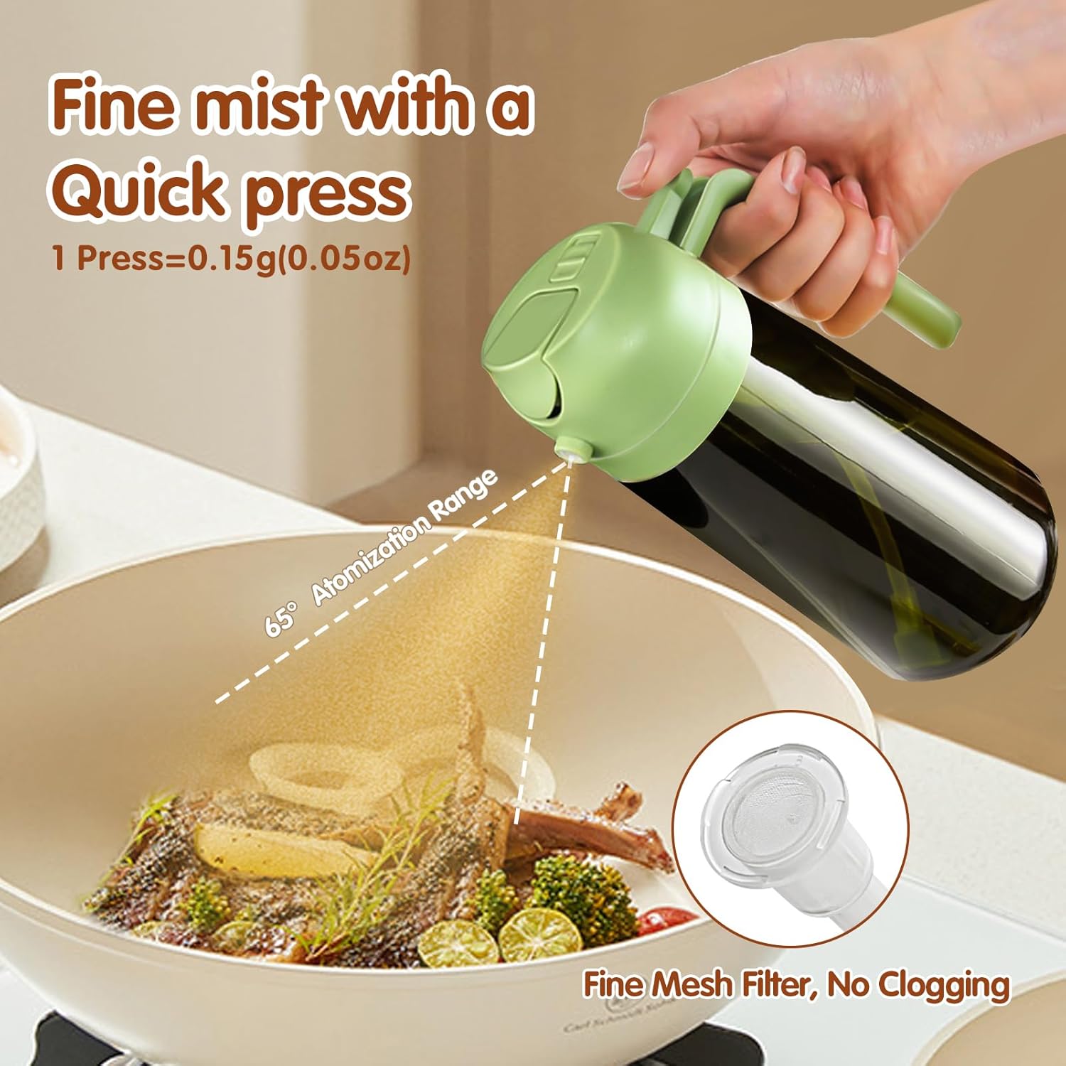 YARRAMATE 16oz/470ml Light Blocking Oil Sprayer for Cooking with Stickers, Food-Grade 2 in 1 Olive Oil Dispenser Bottle for Kitchen, Premium Dark Green Glass Oil Bottle for Air Fryer, BBQ (Green)