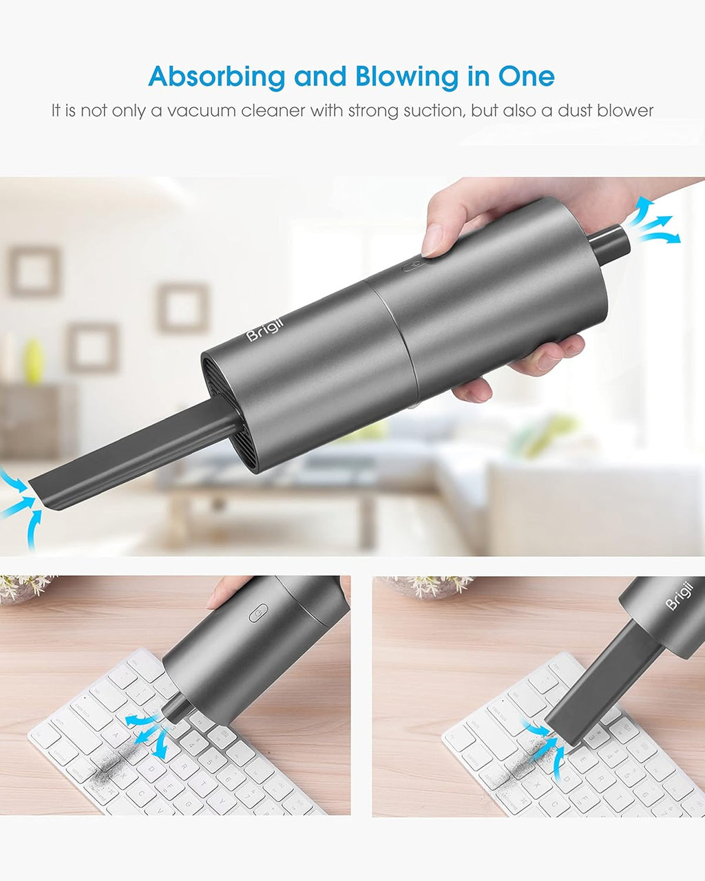 Brigii Mini Vacuum Cleaner,Small Handheld Vacuum Cordless USB Rechargeable,Dust Buster and Blower 2 in 1, Easy to Clean Desktop, Keyboard, Drawer, Car Interior and Other Crevices, Small Spaces-Y120
