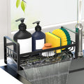 Sponge Holder for Kitchen Sink,Stainless Steel Kitchen Sink Organizer with Auto Draining Tray,Countertop Sink Caddy for Sponge Holder Soap Brush Dispenser,Black-Large