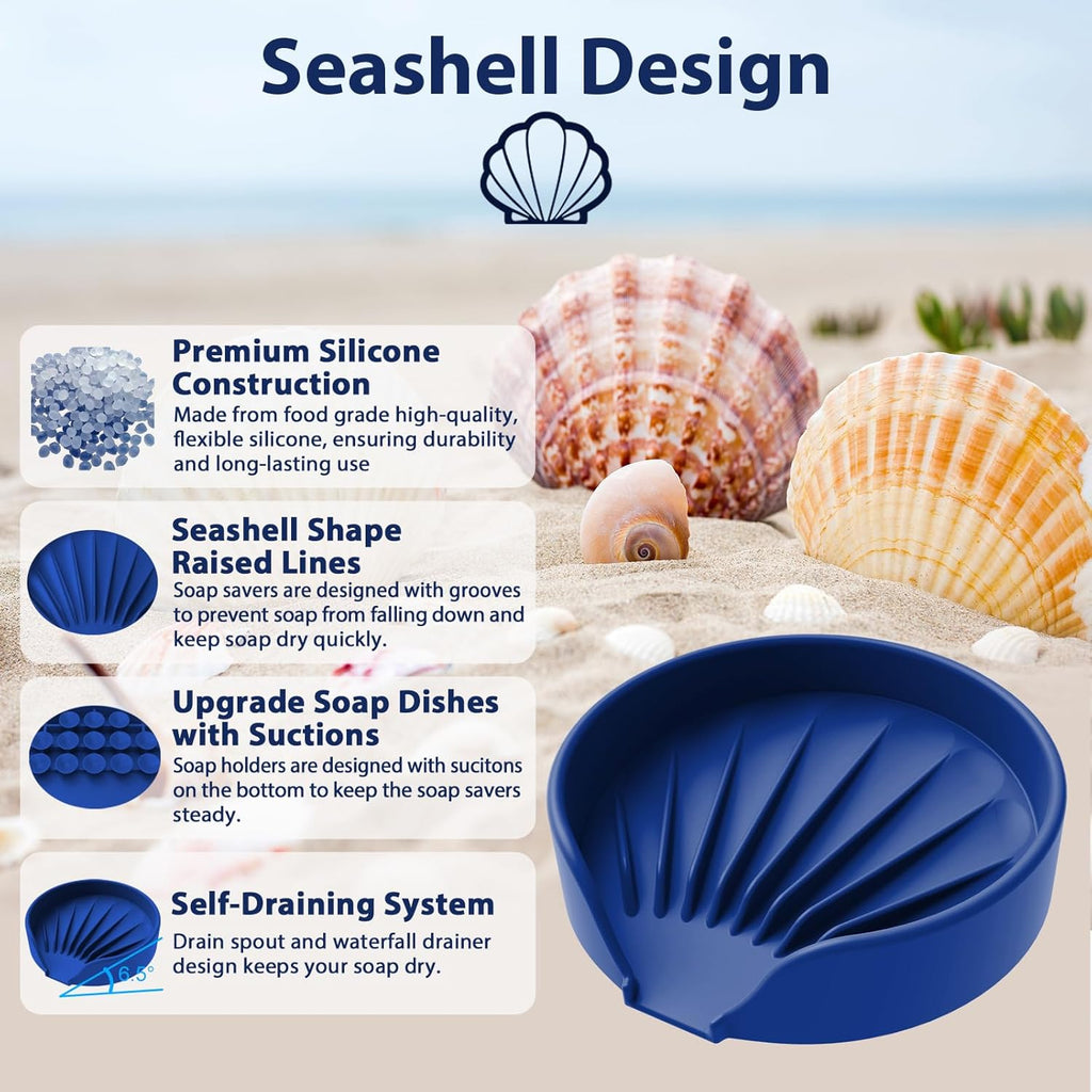 Self Draining Soap Dish, Silicone Suction Cup Soap Holder Tray Savers Container Sponge Holder for Bar Bathroom Shower Kitchen Sink, Can Extend Soap Life (1, Royal Blue)