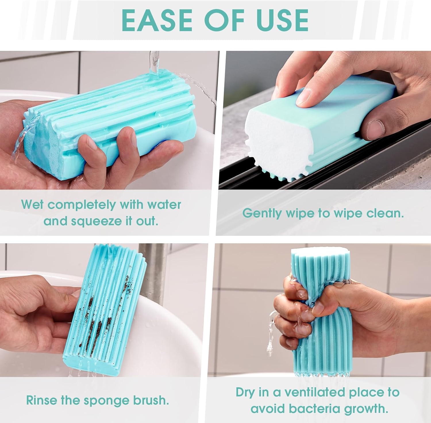 4 Pack Damp Dusting Sponge Duster, Blue Dust Cleaning Sponge, Reusable Household Cleaning Sponge Tool for Blinds, floorboards, Fan Blades, Vents, Glass, Railings, Mirrors