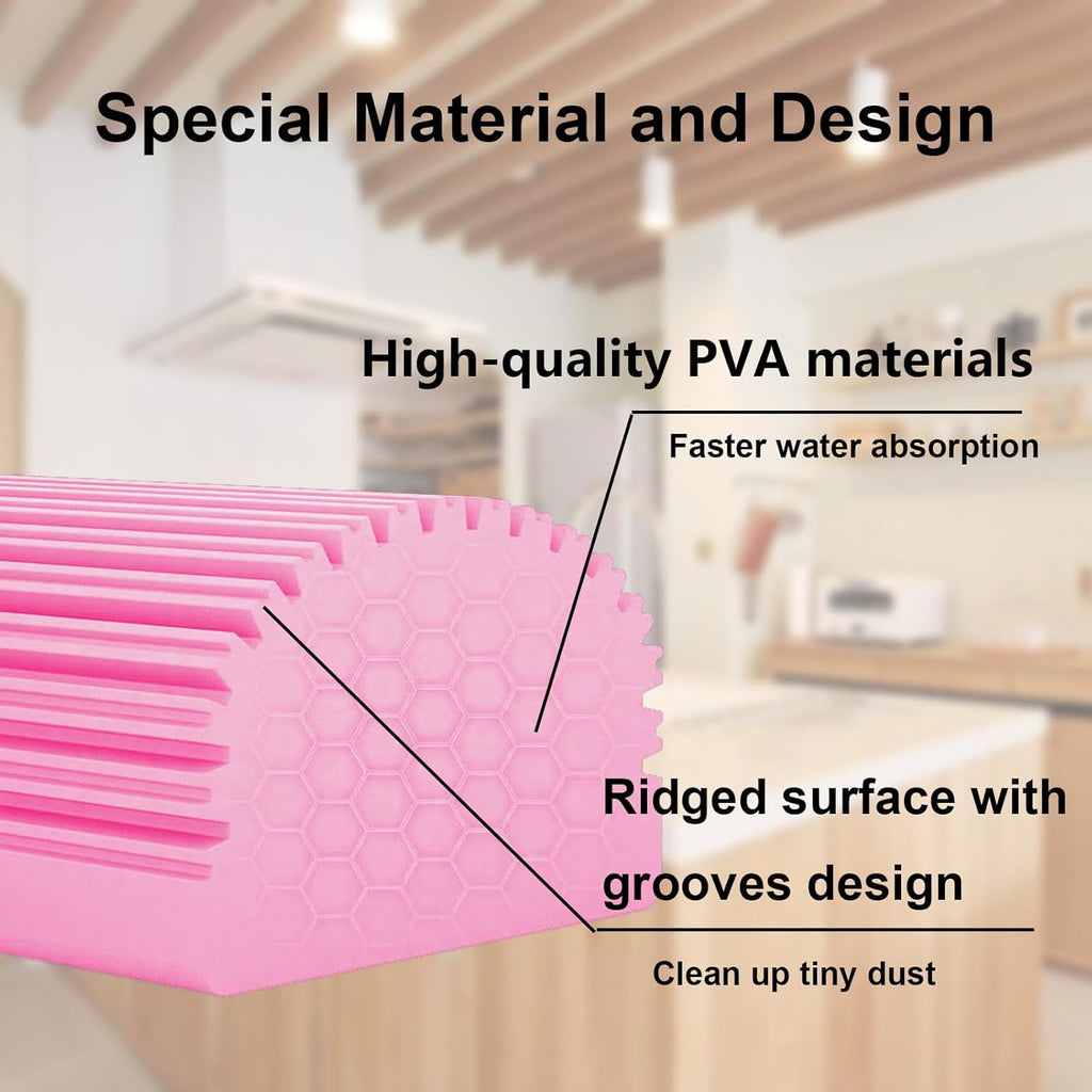 6-Pack Damp Clean Duster Sponge,Magic Sponge Eraser for Housekeeping,Reusable Cleaning Sponge for Blinds,Vents,Mirrors,Glass, Baseboards,Window Track Grooves and Railings (Pink)