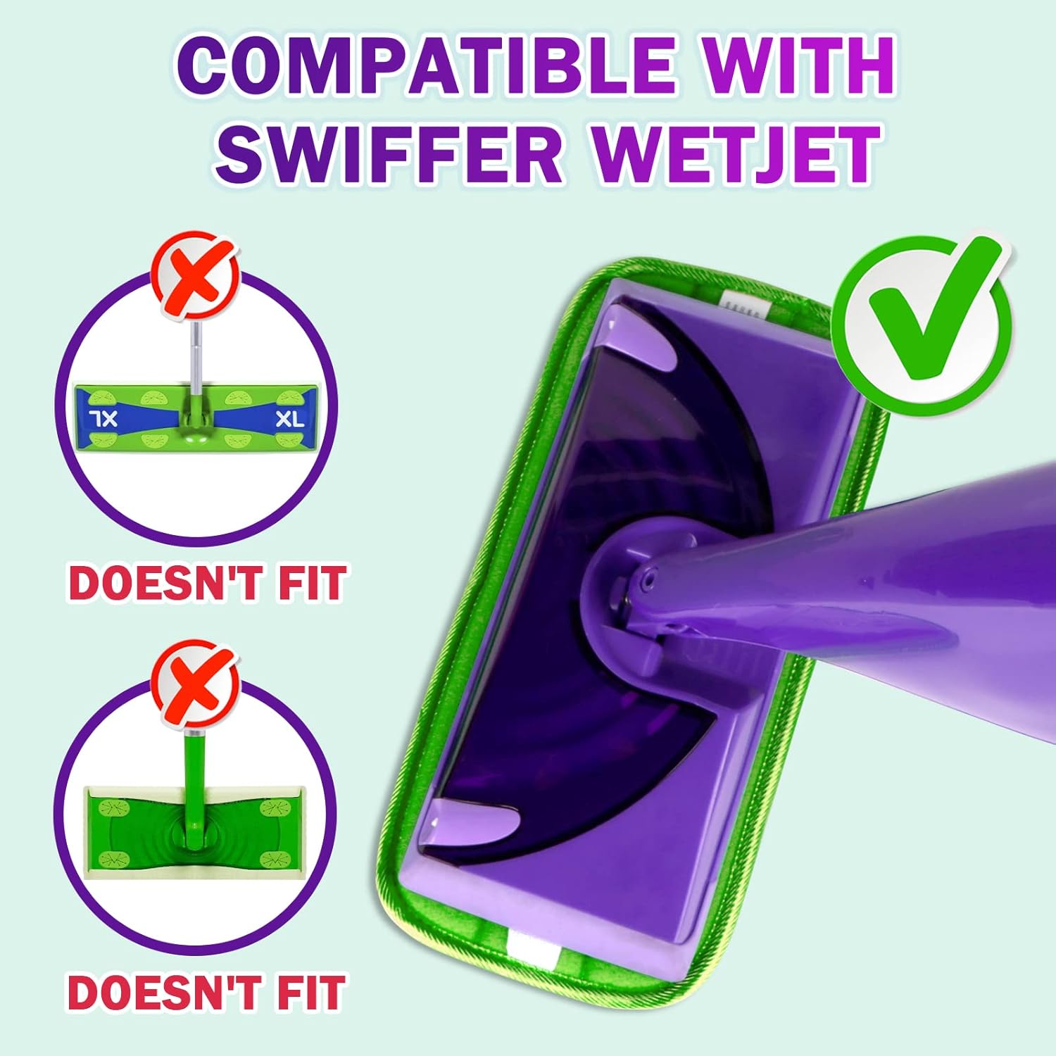 Orighty Reusable Mop Pads Compatible with Swiffer WetJet - Microfiber Pad Refill Machine Washable for Household Cleaning - Cleaning Floor Mop Head Pads Work Wet and Dry - Pack of 8