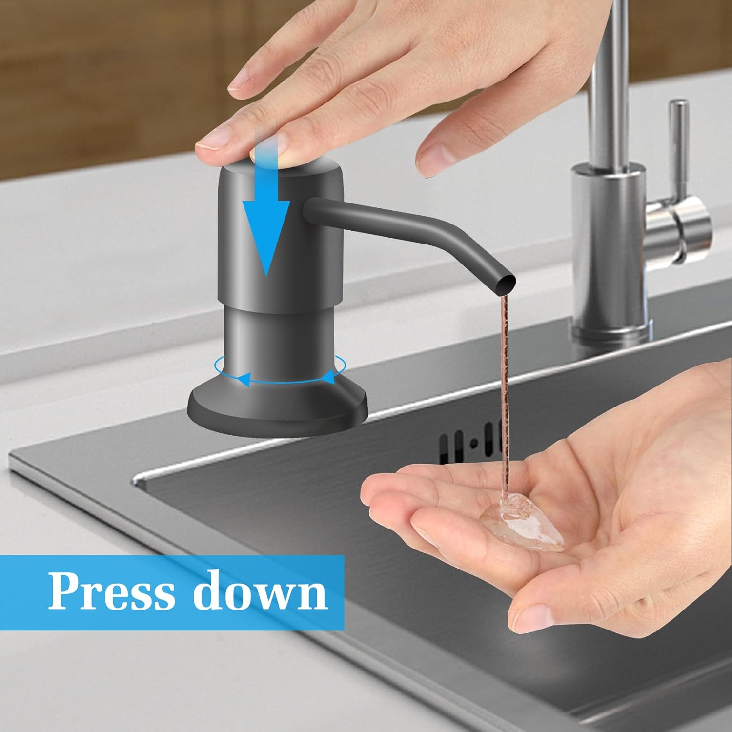 Soap Dispenser for Kitchen Sink and Extension Tube Kit, Stainless Steel Countertop SoapDispenser with 47 Inches Tube Connects Directly to Soap Bottle, Hand and Dish Soap Dispenser Pump （Gray）