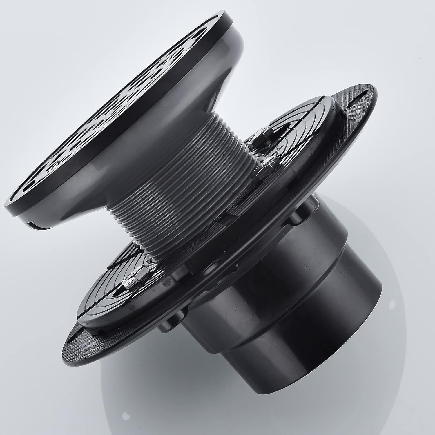 RANDOM Round Shower Drain Kit Matte Black with Adjustable Base Flange,4 Inch Shower Drain Cover with Threaded Adapter,Removable Invisible Look 304 Stainless Steel