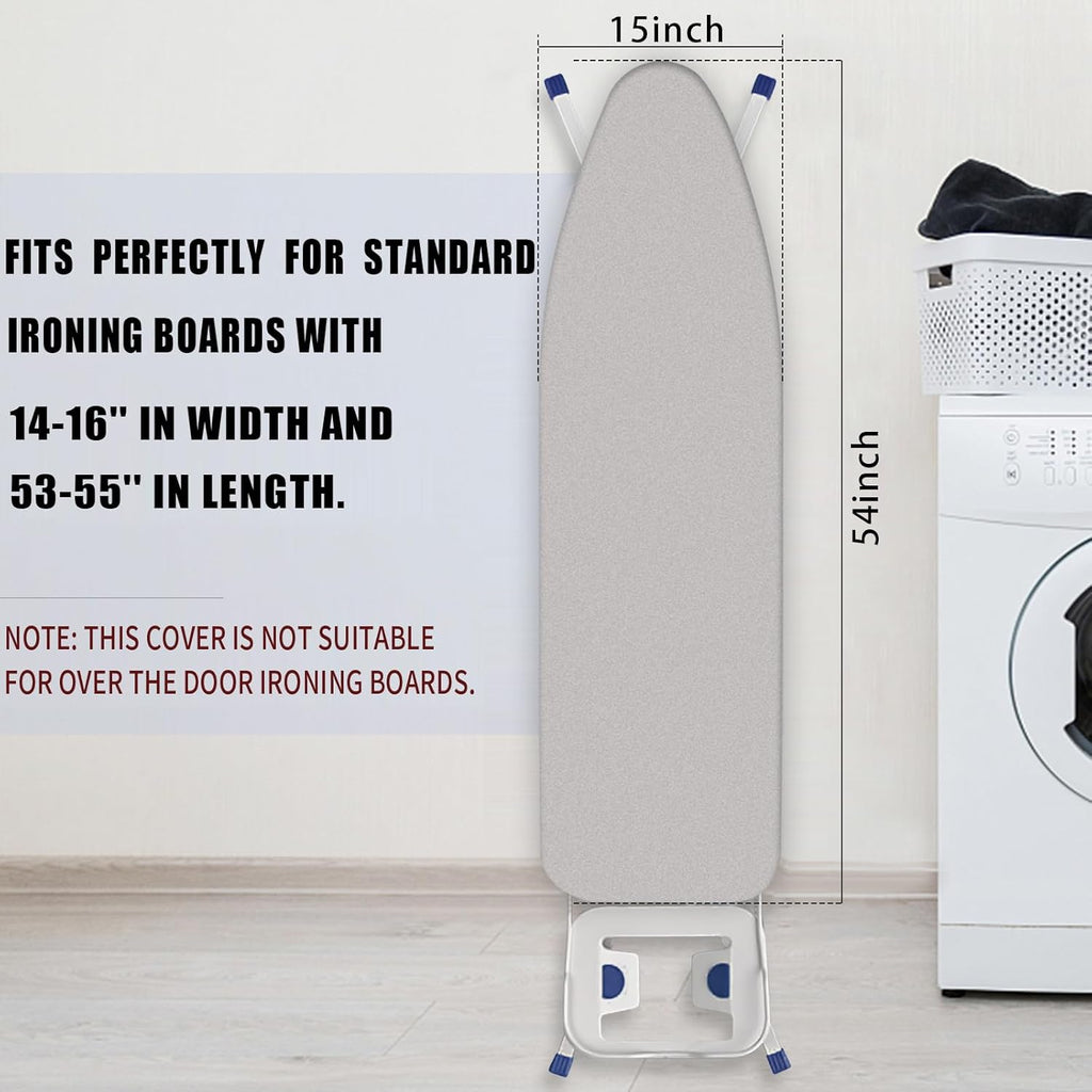 Ironing Board Cover and Pad 15x54 Inch Standard Ironing Board Cover with Elastic Edge and Hook and Loop Fasteners Scorch and Stain Resistant Cotton Ironing Covers with Thick Padding